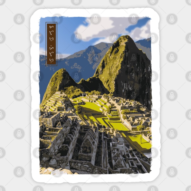 Machu Picchu - Black Sticker by Thor Reyes